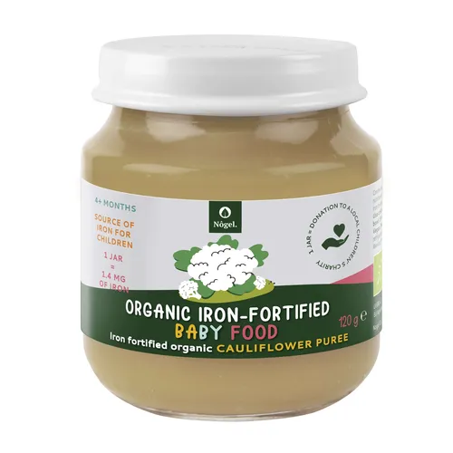 Piure de Conopidă Bio cu Adaos de Fier Organic, 4+ Luni, 120 g | Nôgel.