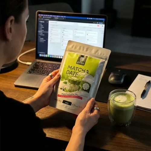 Matcha Date Latte cu Coama Leului, Pudră de Curmale și Ghimbir, Energie și Focus până la ultimul task, ECO, 300g | Golden Flavours