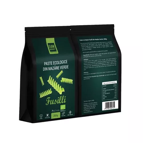 Paste Fusilli din Mazăre Verde ECO, Fără Gluten, 250g | Rawboost
